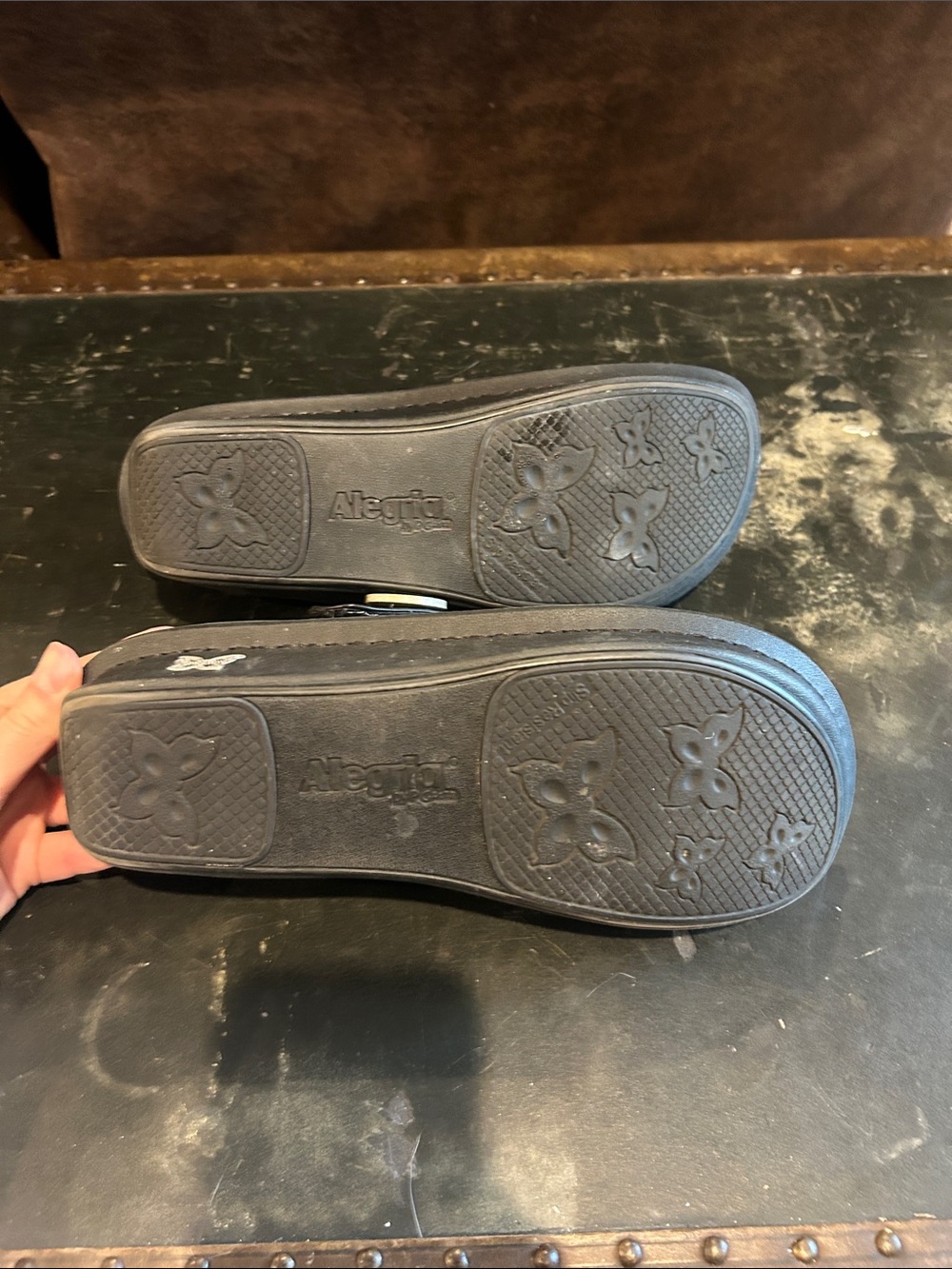 Alegria Black Leather Mary Jane Flats with Button Strap - Picture 5 of 5